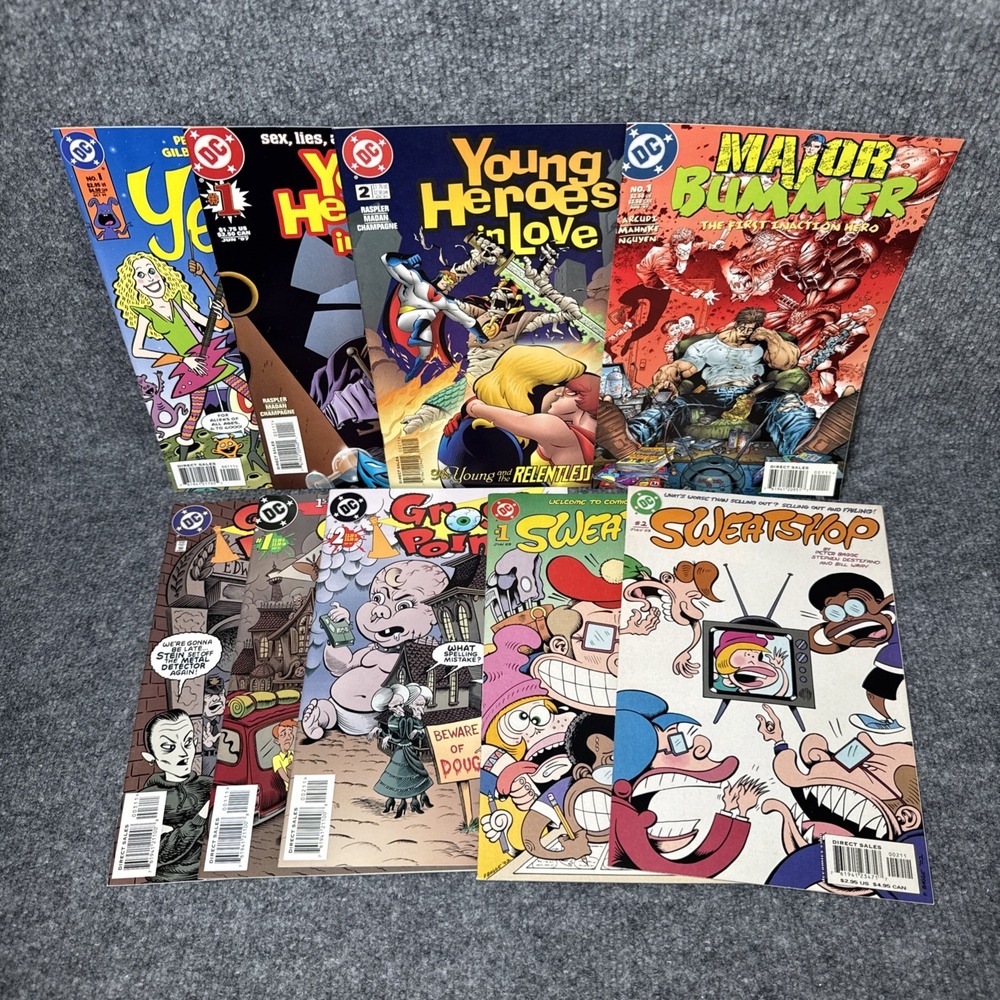Lot of 9 DC Comics Rare, Gross Point, Sweatshop, Major Bummer, Young Heroes Love